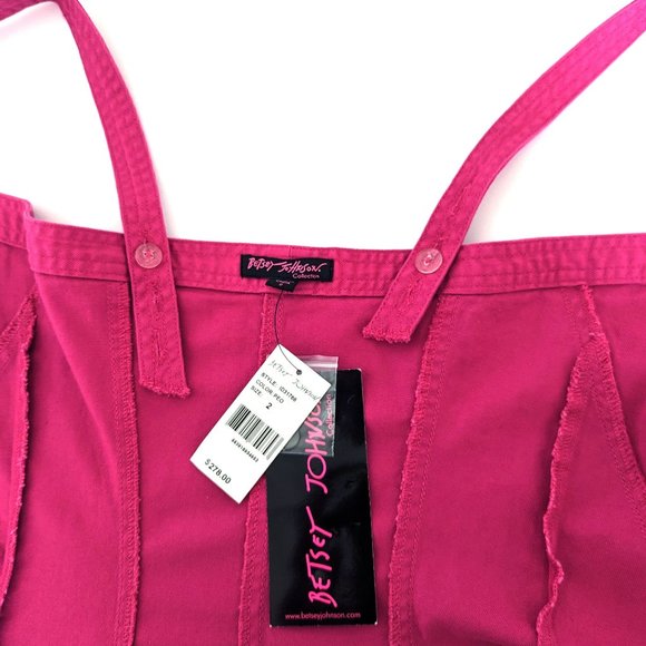 NWT Betsey Johnson Fuchsia Pink Denim Corset Fit Flare Cotton Mini Dress - Picture 8 of 10